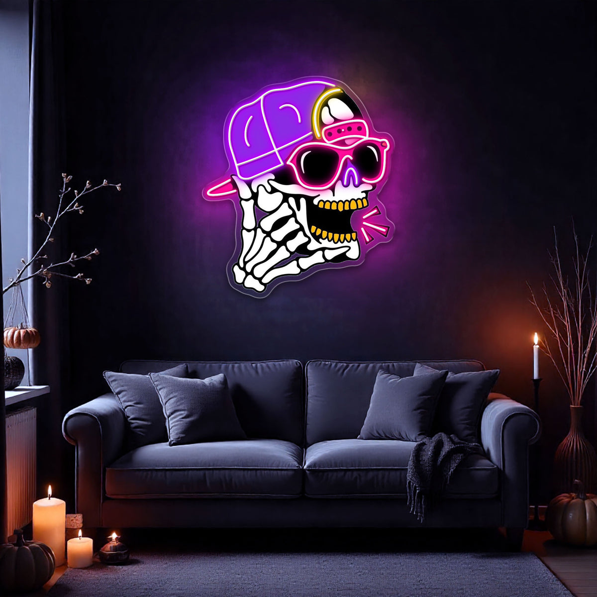 Hip-Hop Skull Neon Sign – Cool LED Wall Light for Bars, Man Caves & Halloween Party Décor