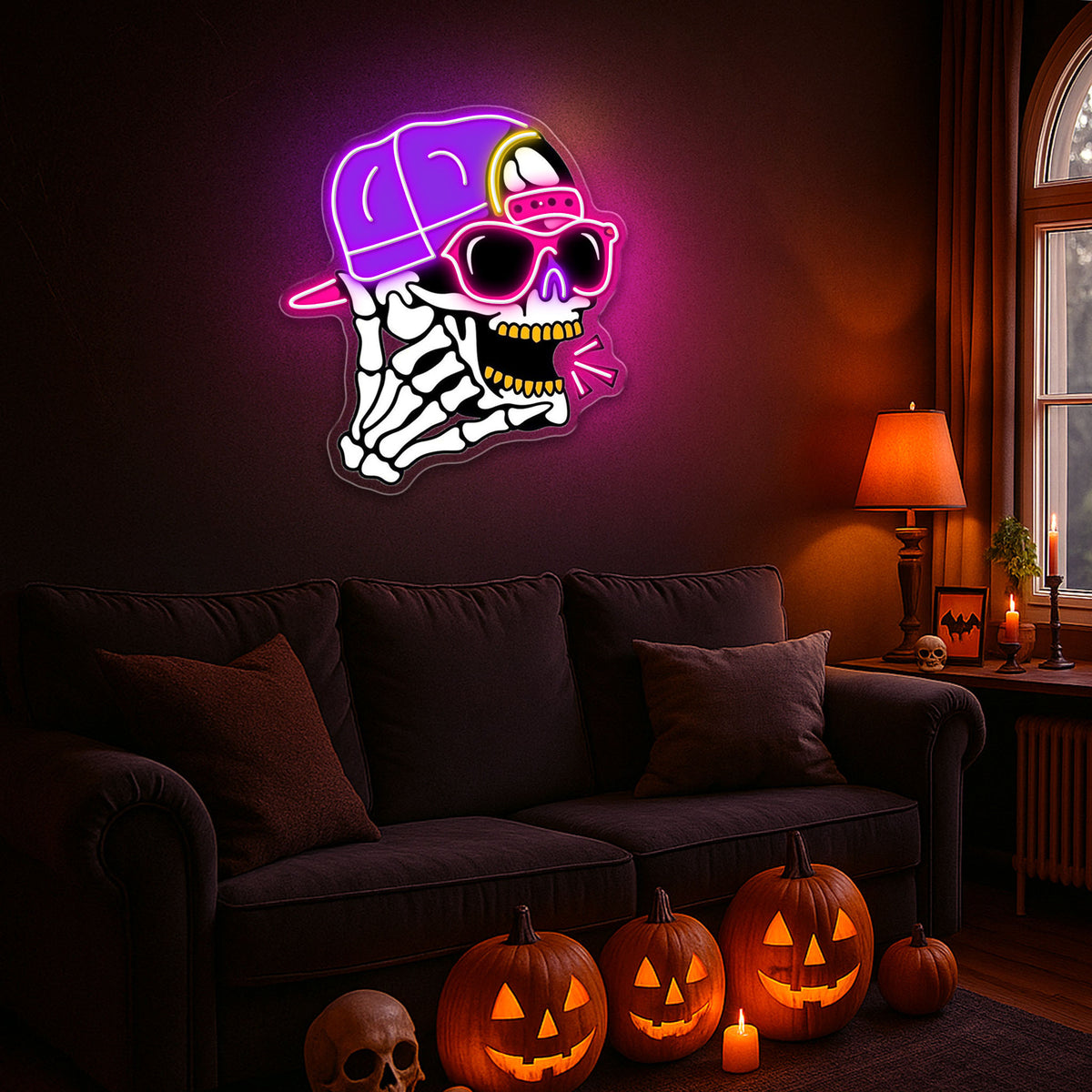 Hip-Hop Skull Neon Sign – Cool LED Wall Light for Bars, Man Caves & Halloween Party Décor