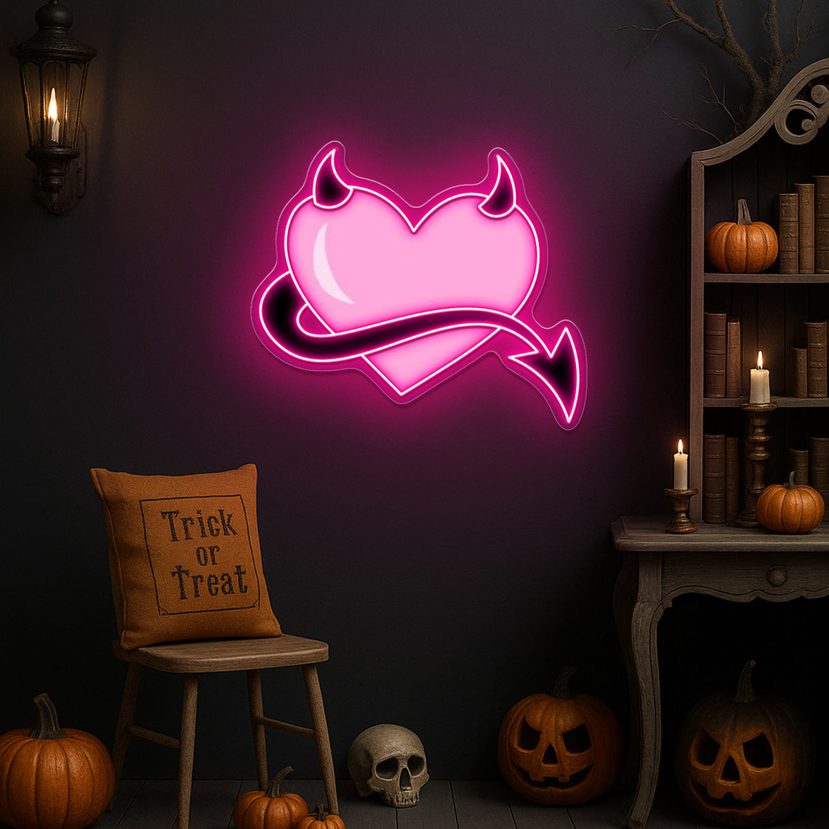 Pink Devil Heart Neon Sign – LED Wall Light for Bedroom, Bar & Party Décor