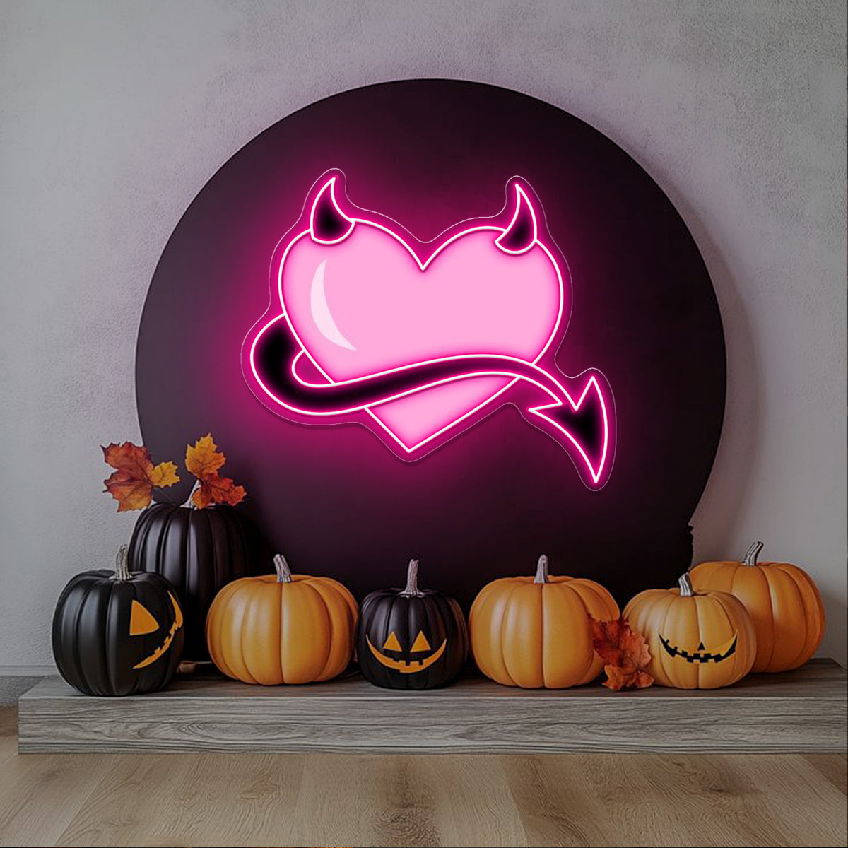 Pink Devil Heart Neon Sign – LED Wall Light for Bedroom, Bar & Party Décor
