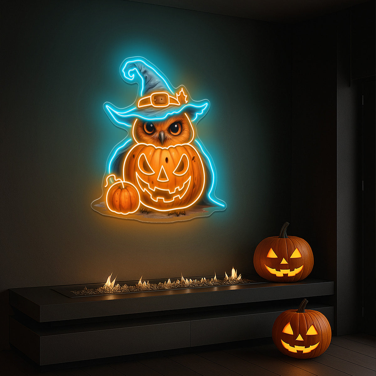 Halloween Owl Pumpkin Neon Sign – LED Wall Light for Spooky Home & Party Décor