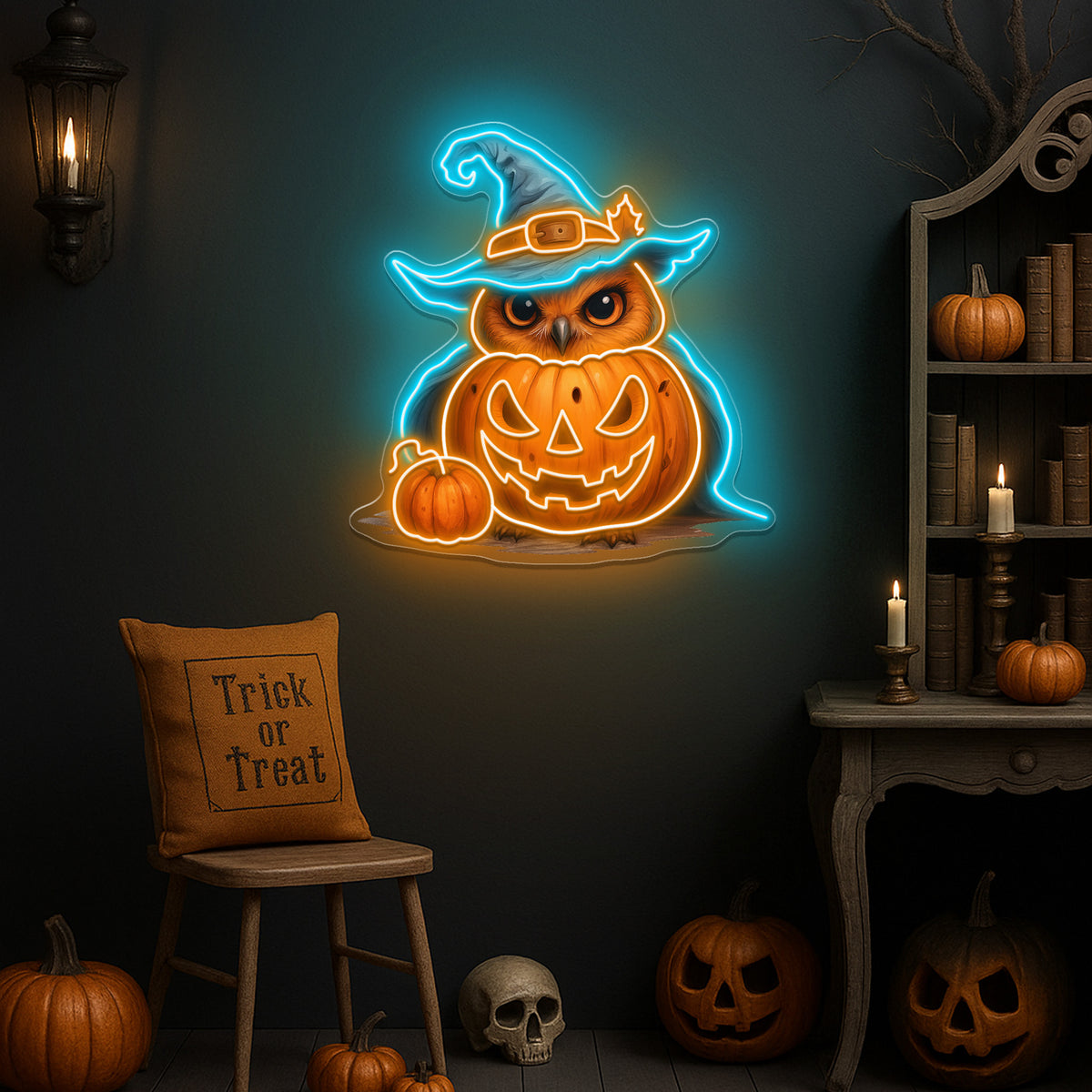 Halloween Owl Pumpkin Neon Sign – LED Wall Light for Spooky Home & Party Décor