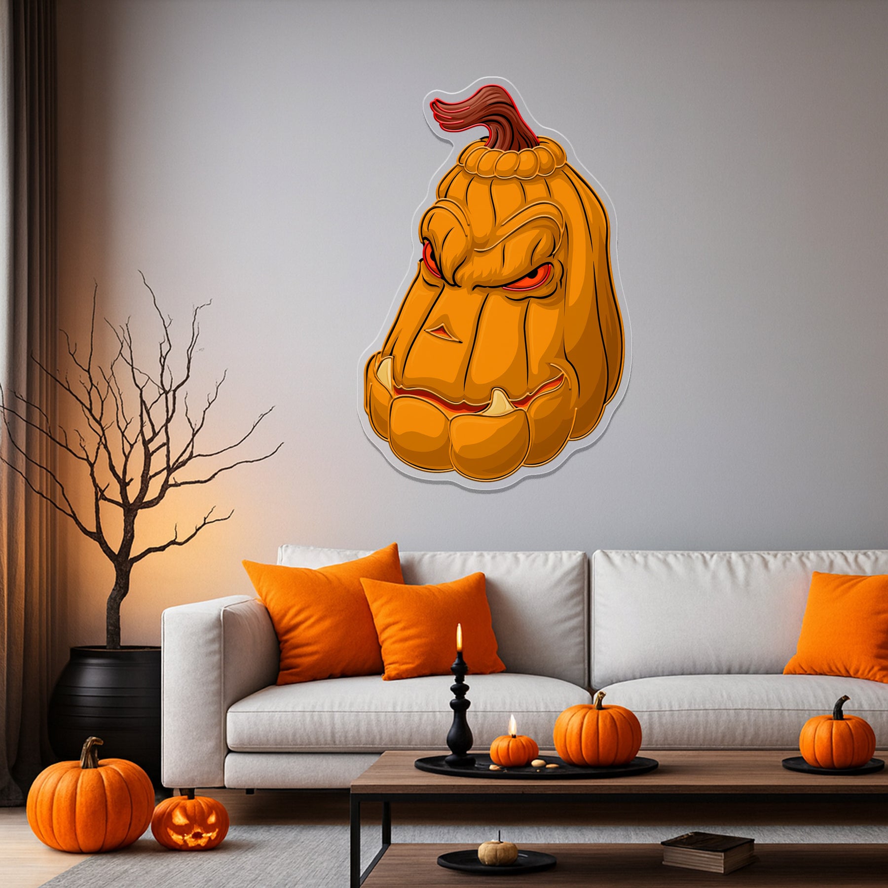 Evil Pumpkin Neon Sign – Scary Halloween LED Wall Light for Haunted House & Party Décor