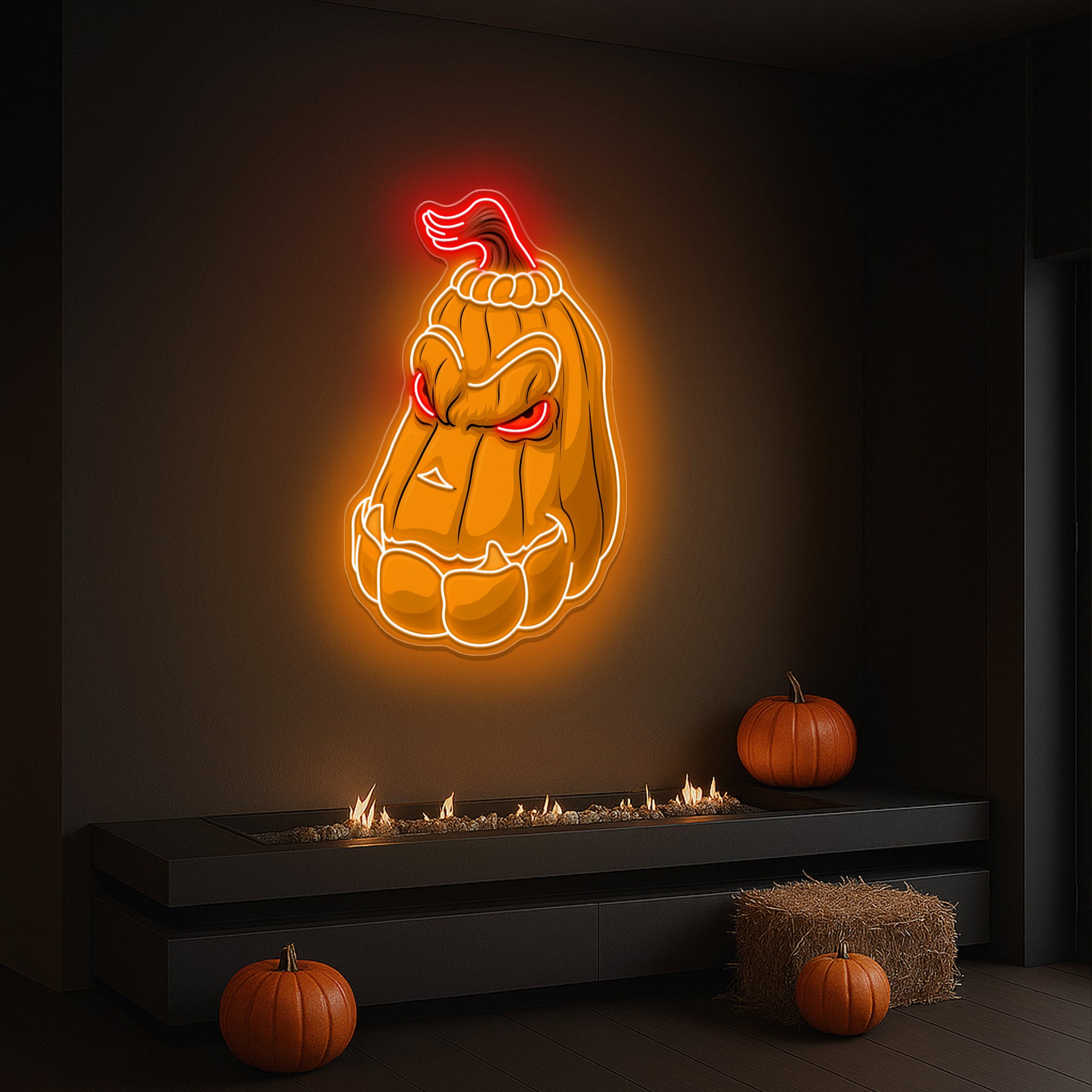Evil Pumpkin Neon Sign – Scary Halloween LED Wall Light for Haunted House & Party Décor