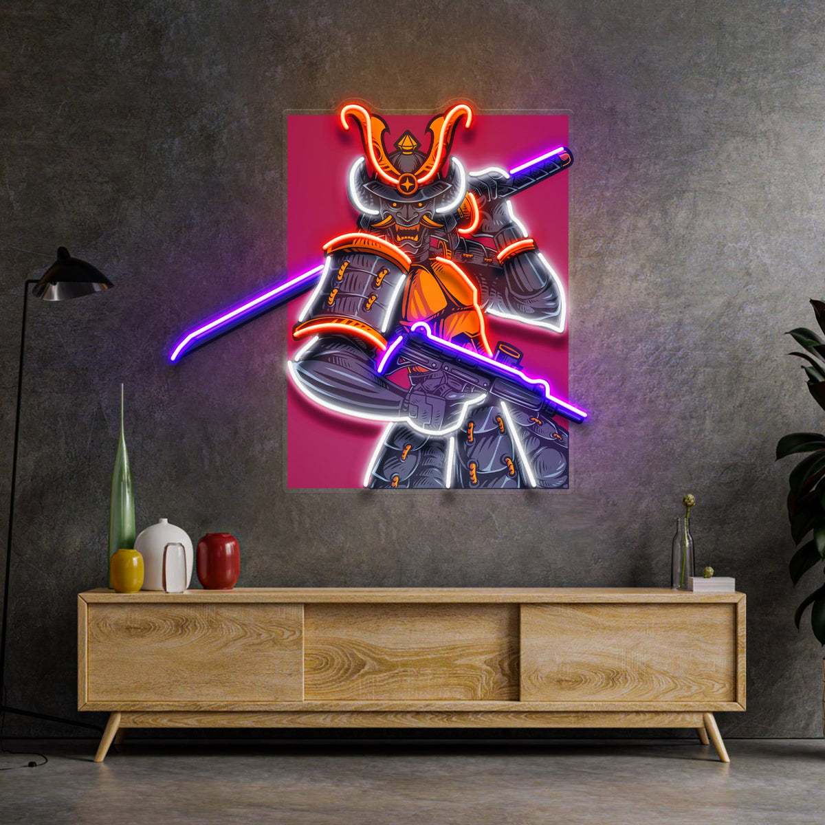 Oni Samurai Mascot LED Neon Sign Light Pop Art
