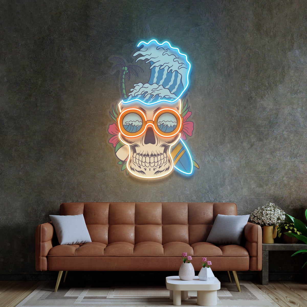 Skull Beach LED Neon Sign Light Pop Art