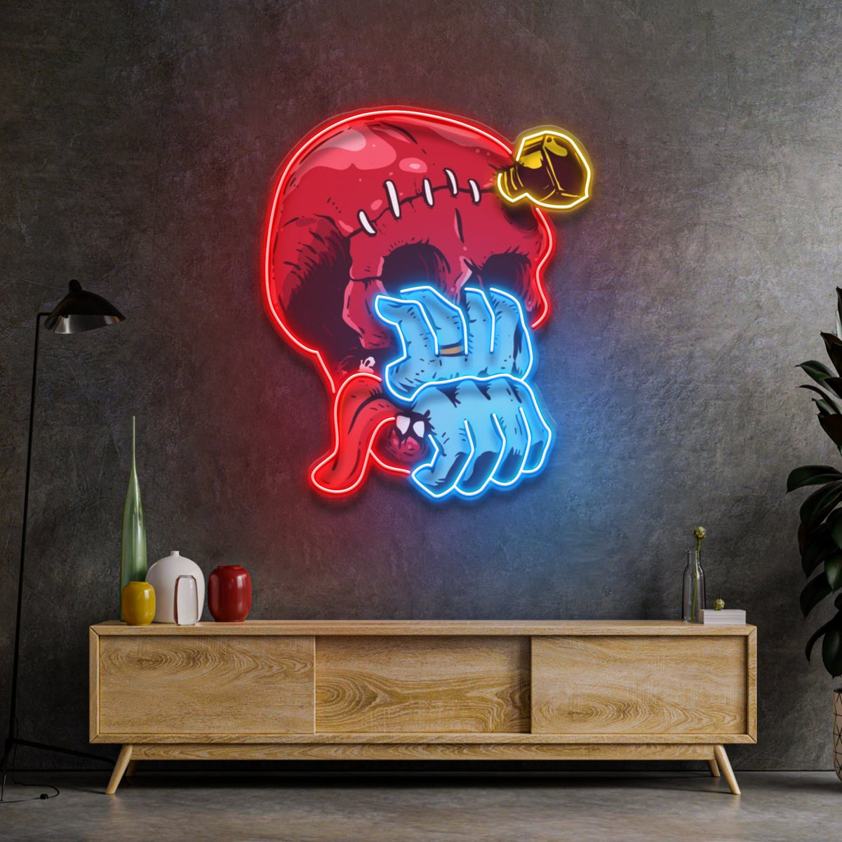 Skull Head hand from Mouth LED Neon Sign Light Pop Art