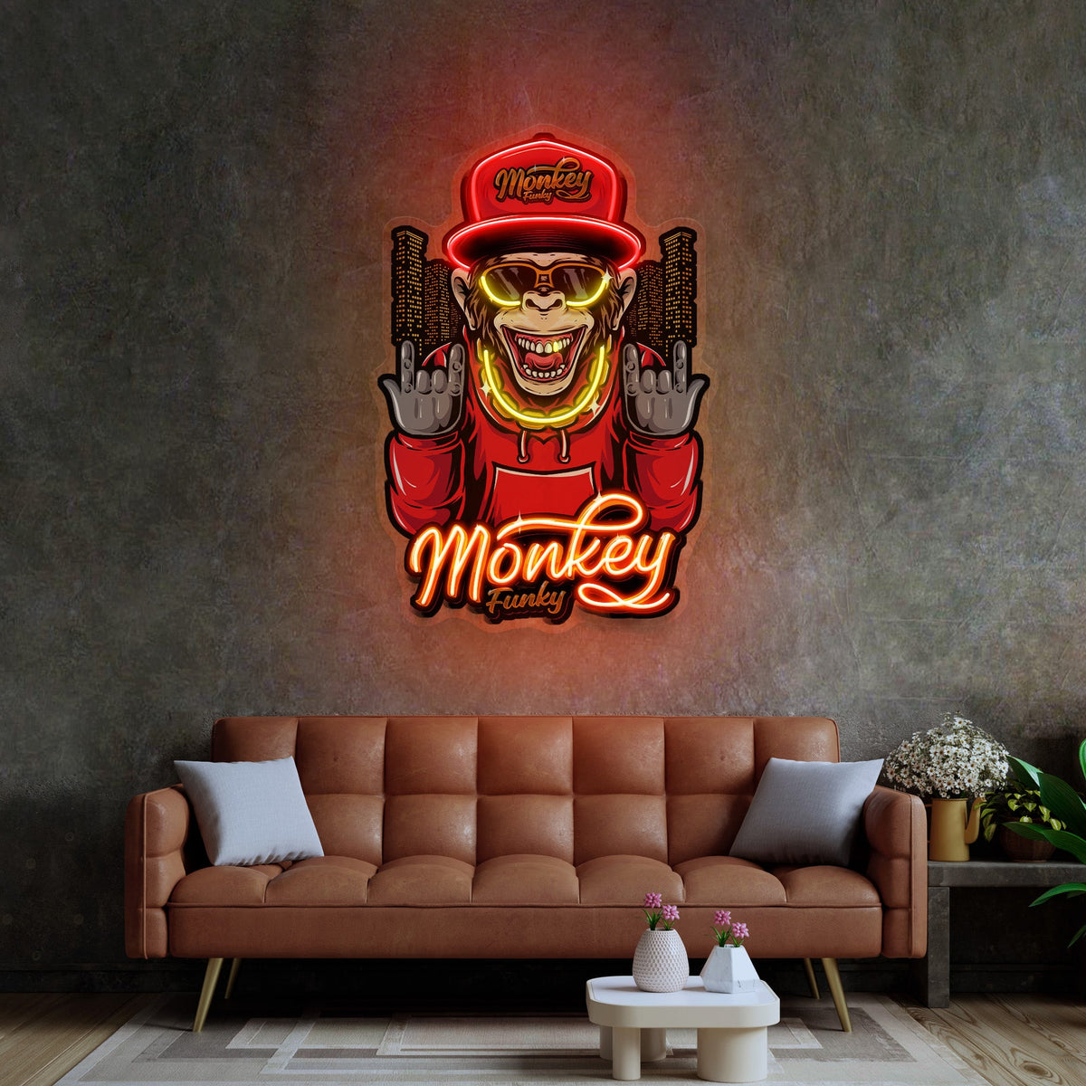 Monkey Gold Chain LED Neon Sign Light Pop Art