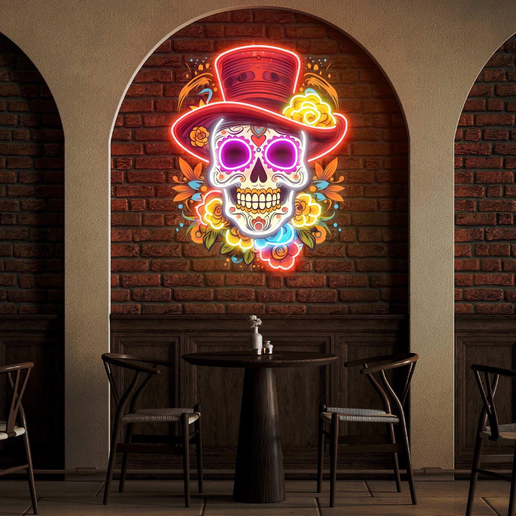 Custom Name Mexican Restaurant Skull Artwork Led Neon Sign Light