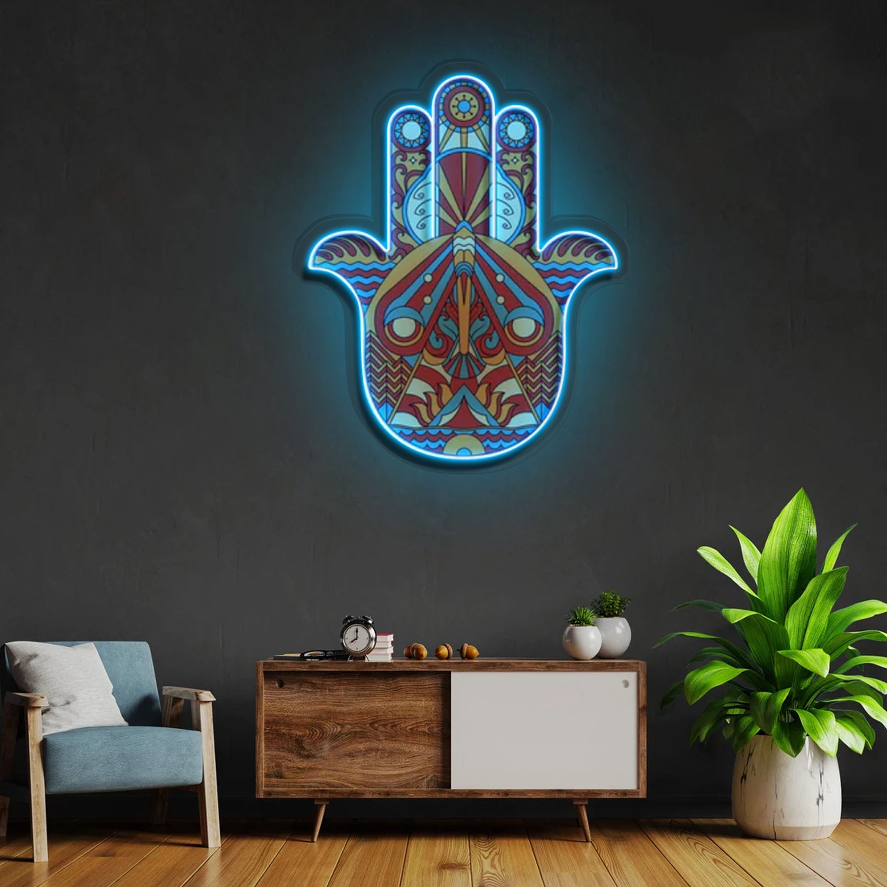 "Hamsa" Neon x Acrylic Artwork