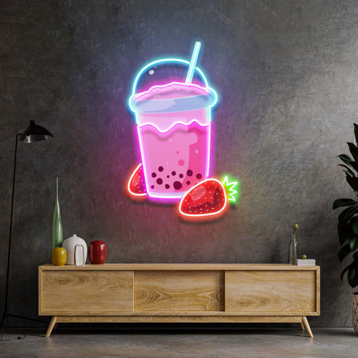 Strawberry Milk Neon Acrylic Artwork