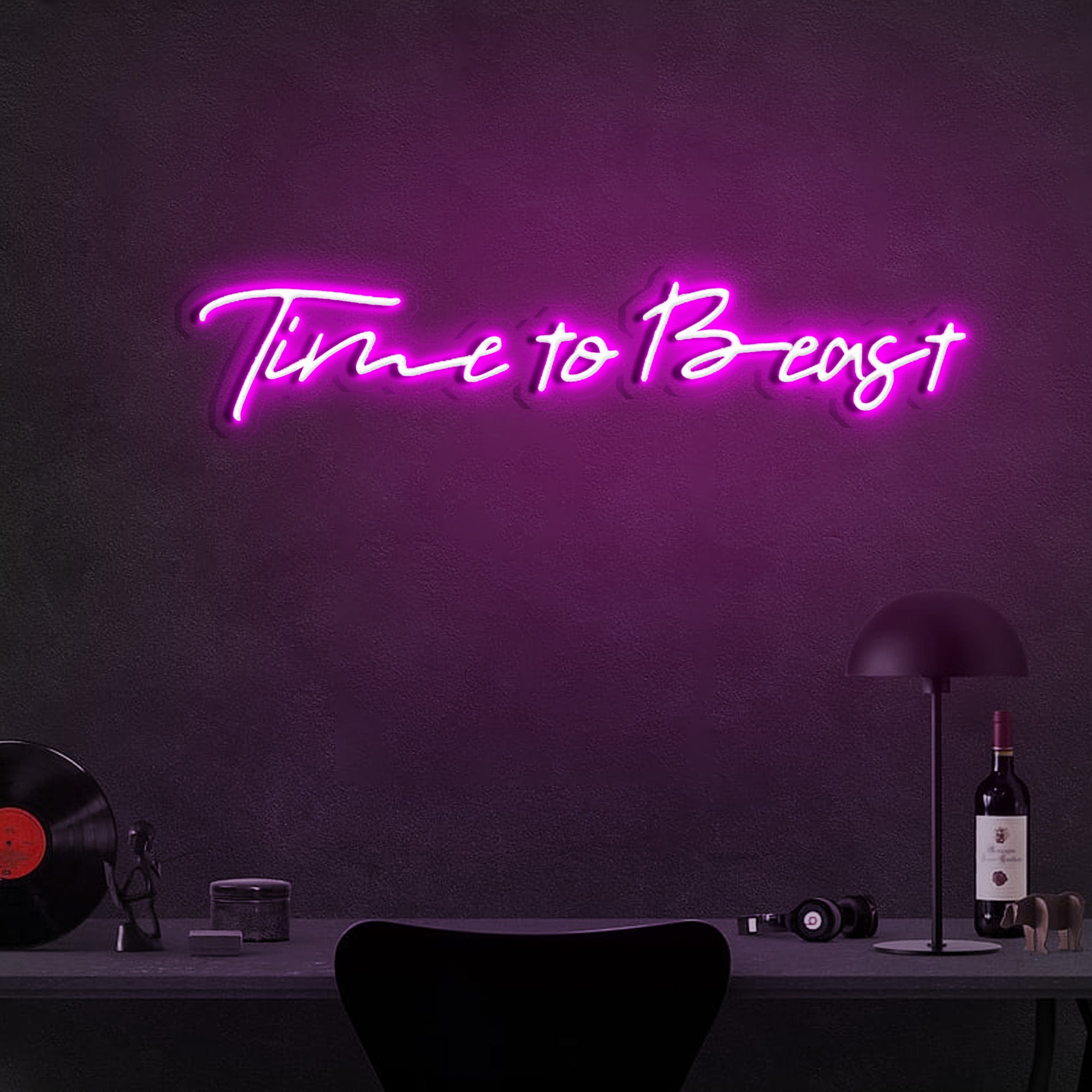 Beast mode on with the "Time to Beast" neon sign