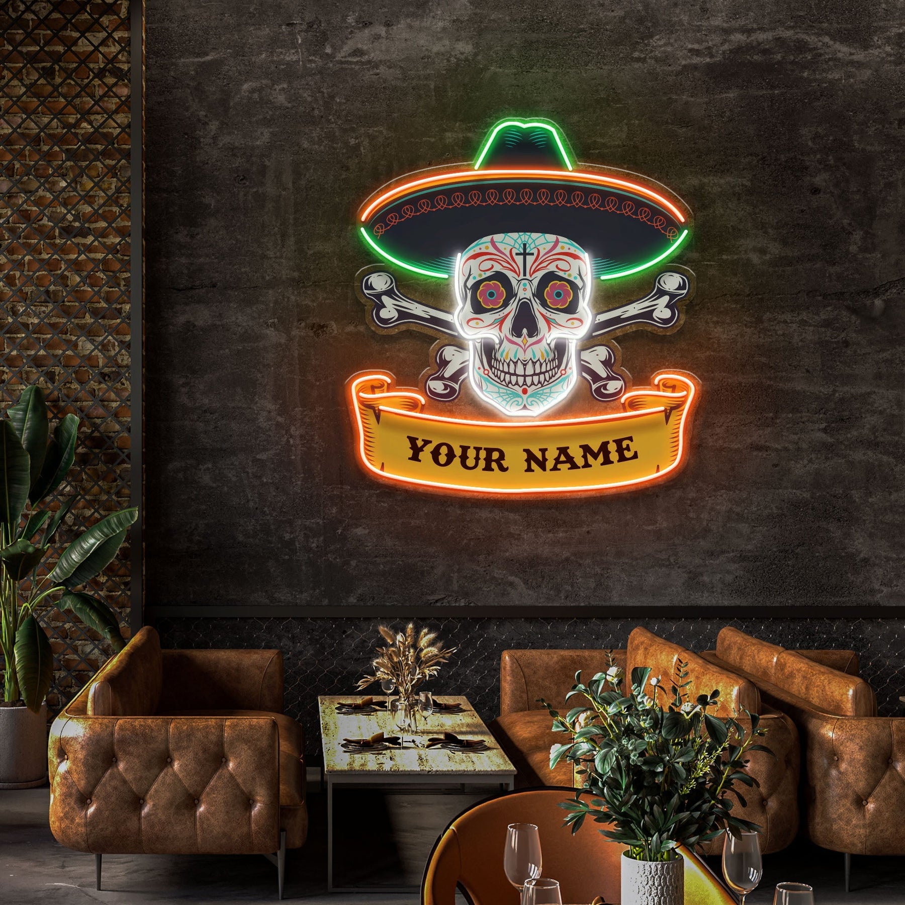 Custom Name Day Of Dead Mexican Artwork Led Neon Sign Light