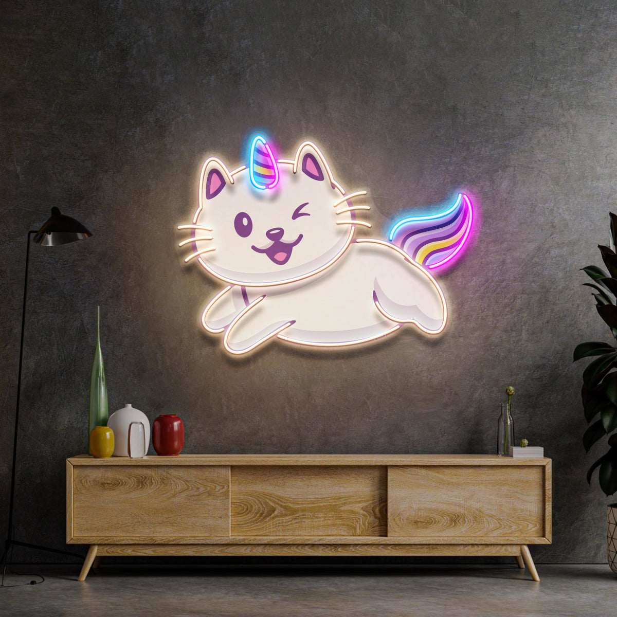 Cat Unicorn Flying LED Neon Sign Light Pop Art