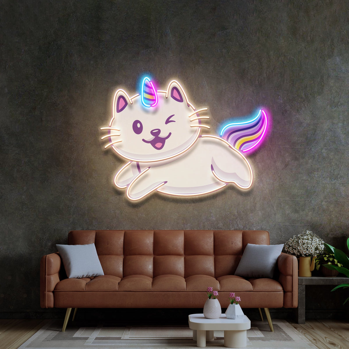 Cat Unicorn Flying LED Neon Sign Light Pop Art