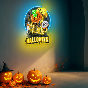 Haunting Halloween Pumpkin Neon Sign – Spooky Jack-O’-Lantern LED Wall Light for Home, Party & Bar Decor