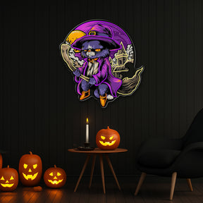 Witchy Black Cat Halloween Neon Sign – Spooky LED Wall Light for Home & Party Decor