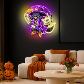 Witchy Black Cat Halloween Neon Sign – Spooky LED Wall Light for Home & Party Decor