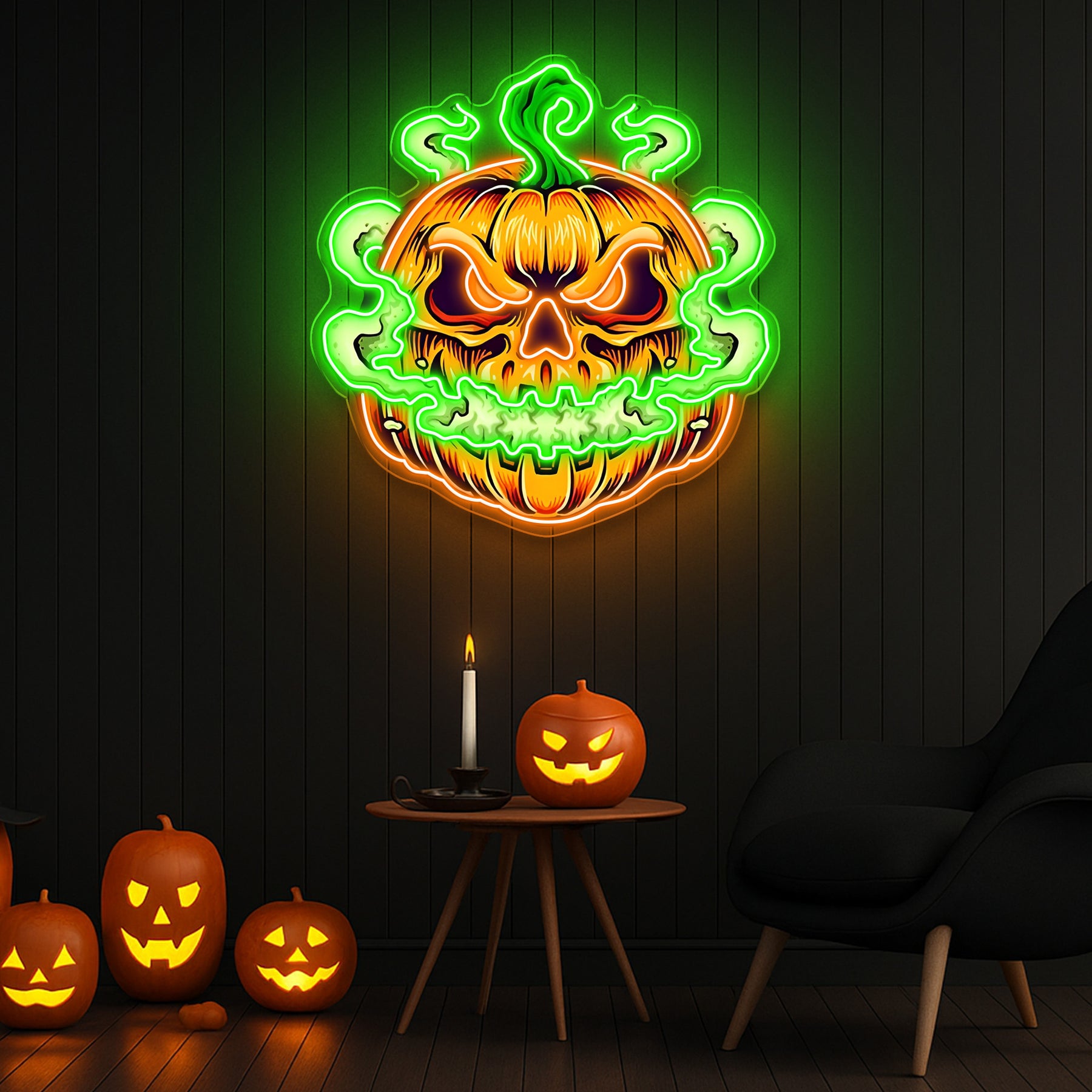 Spooky Glowing Pumpkin Neon Sign – Halloween LED Wall Light for Indoor Decor