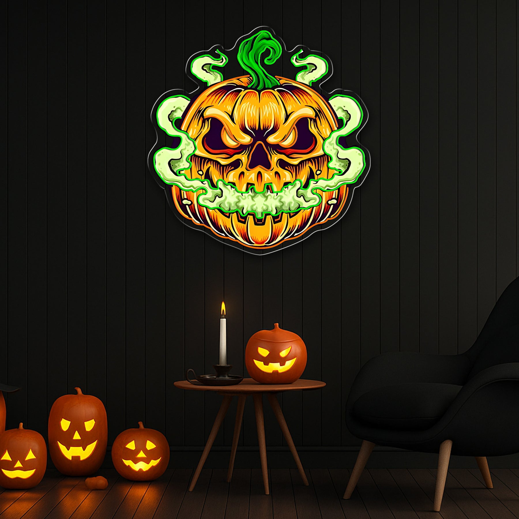Spooky Glowing Pumpkin Neon Sign – Halloween LED Wall Light for Indoor Decor