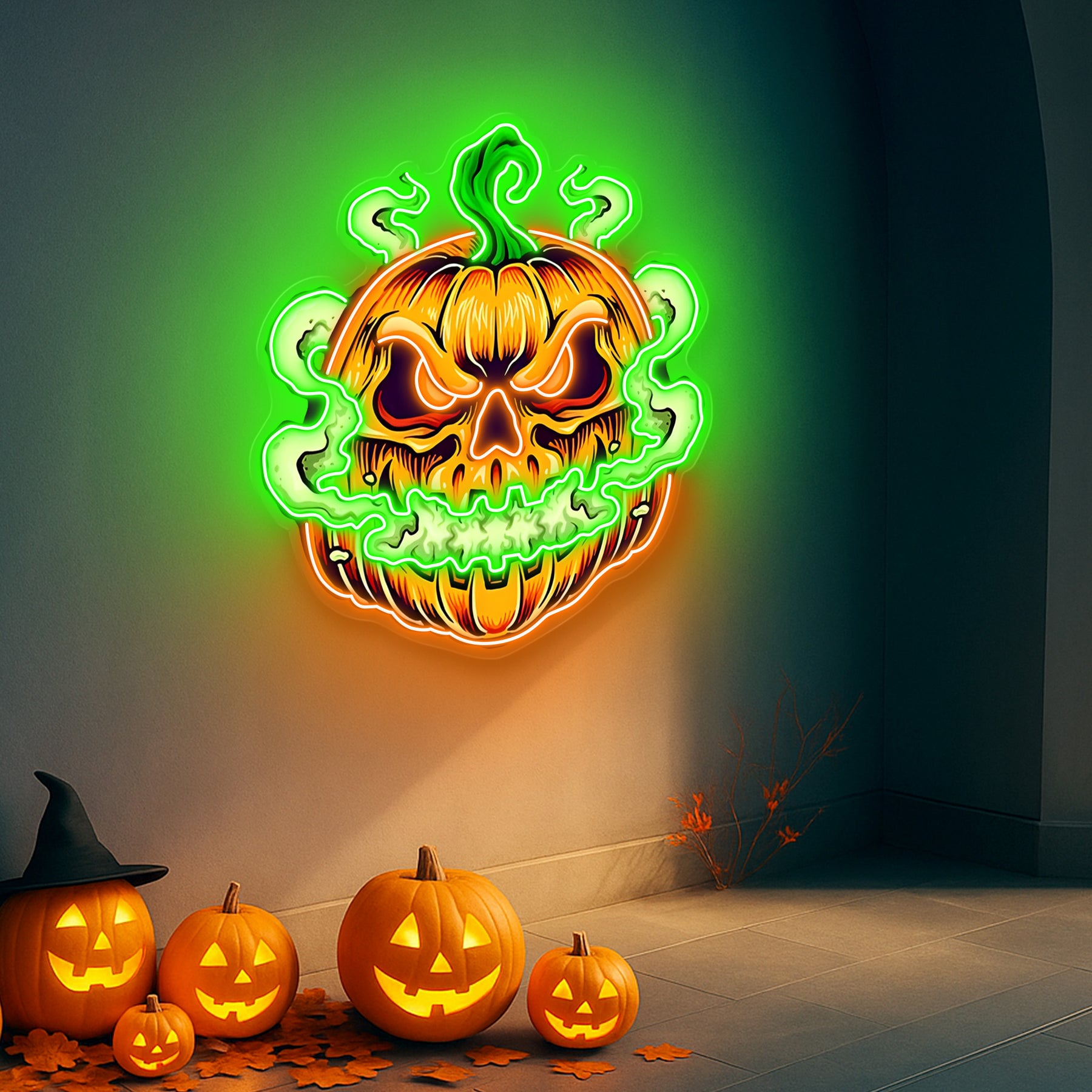 Spooky Glowing Pumpkin Neon Sign – Halloween LED Wall Light for Indoor Decor