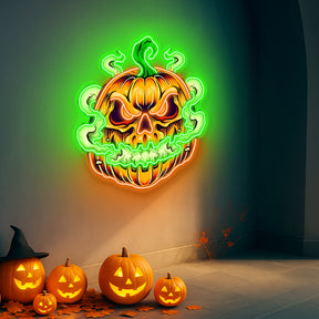 Spooky Glowing Pumpkin Neon Sign – Halloween LED Wall Light for Indoor Decor