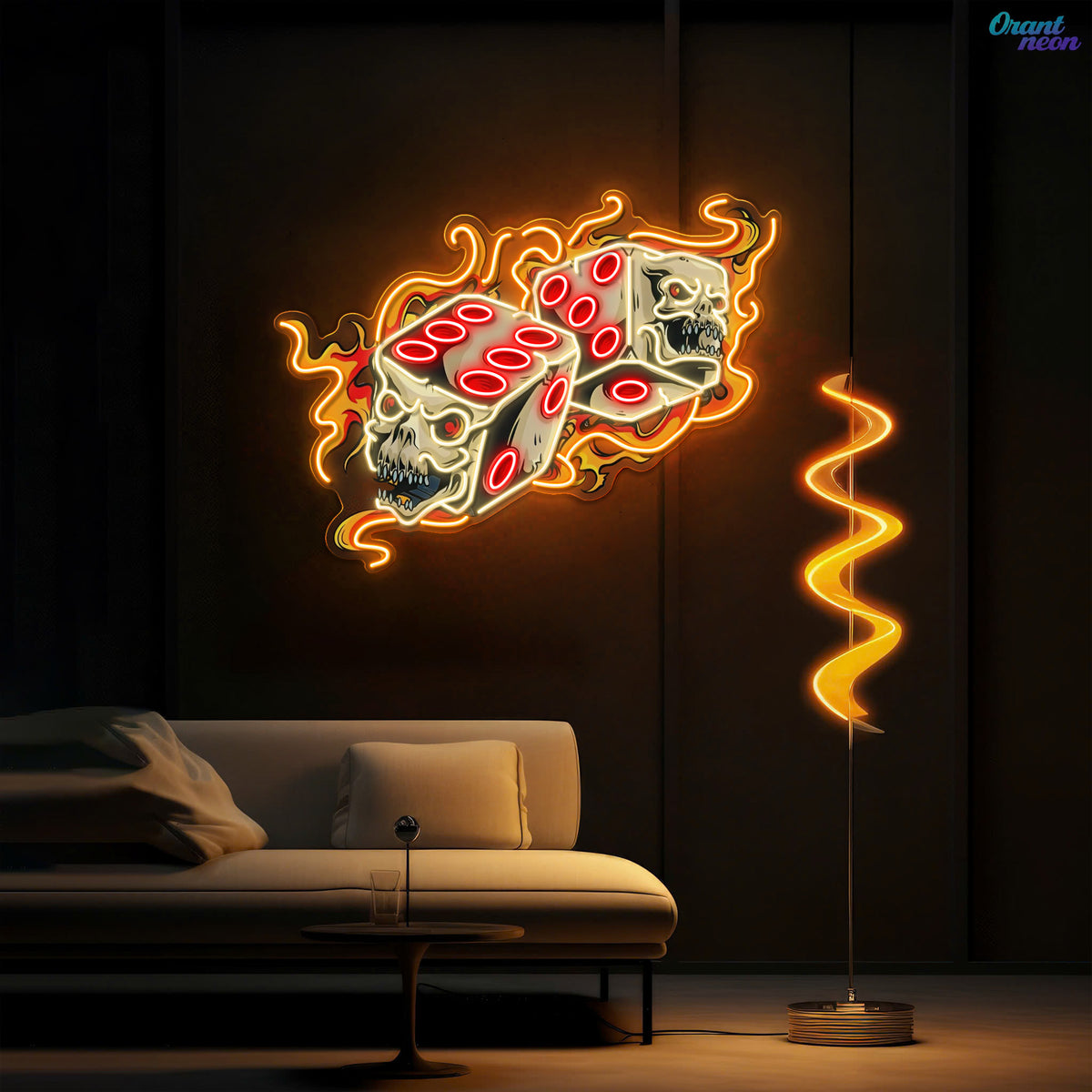 Deadly Dices: Skull On Fire Neon Sign Light Artwork