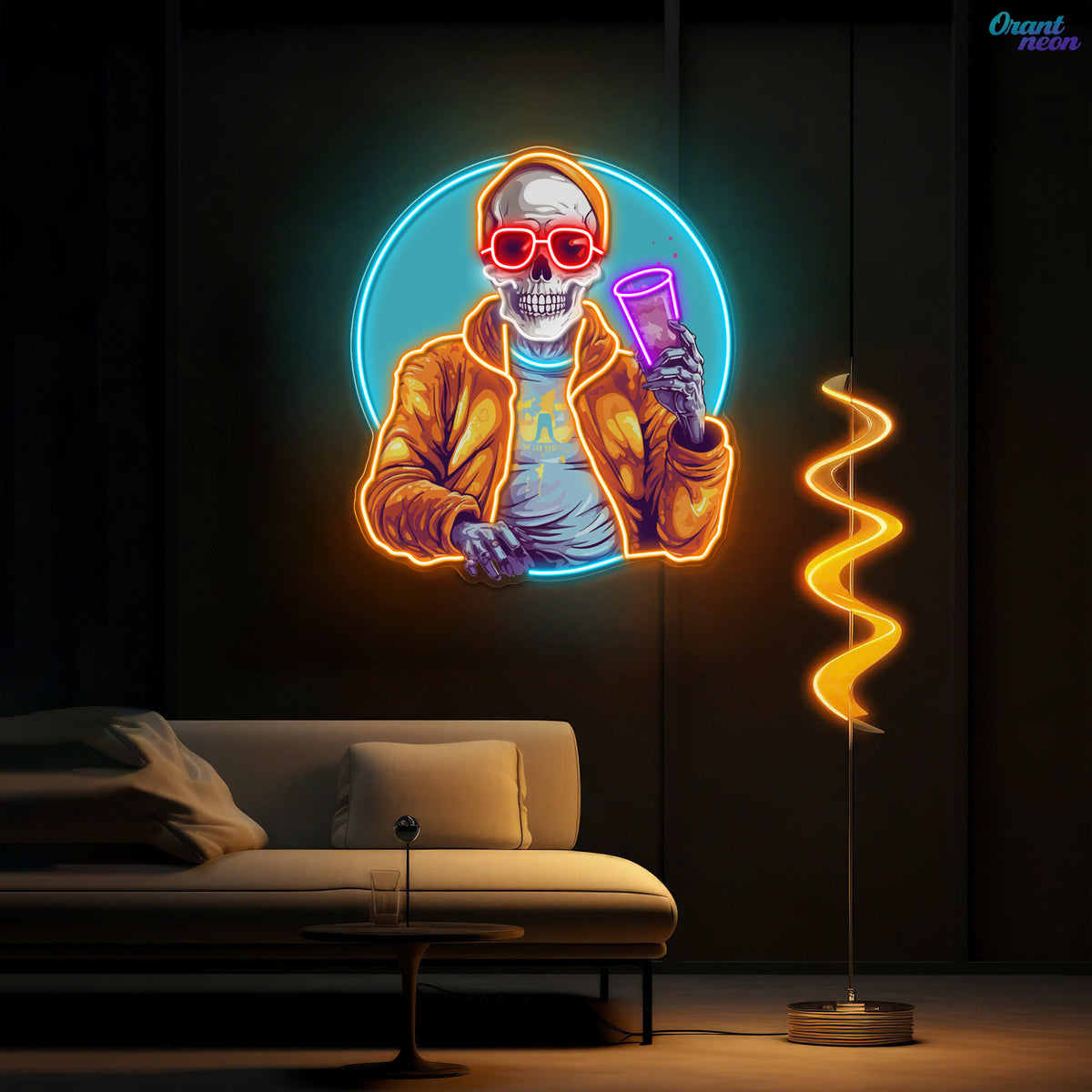 Drunken Skull Holding Beer Cup Neon Sign Light Artwork