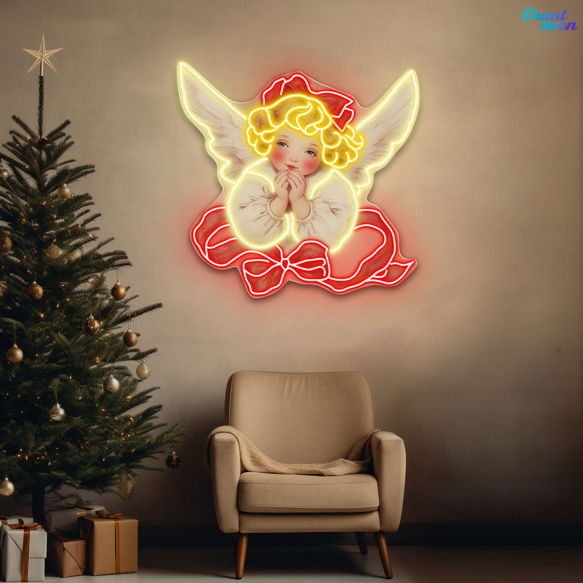 Angelic Blessings for a Peaceful Christmas Neon Light Artwork