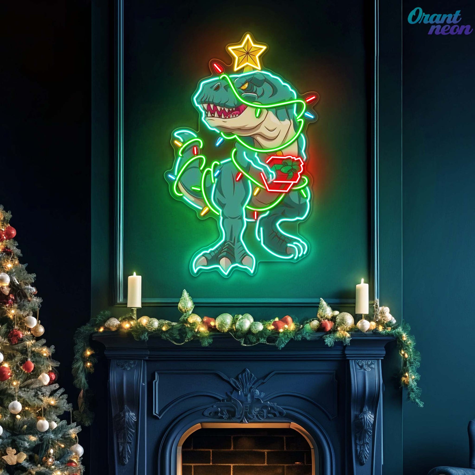 Merry Rex-mas Neon Sign Lights Artwork