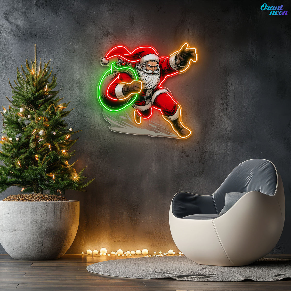 Rushing Claus: Christmas Countdown Neon Sign Light Artwork