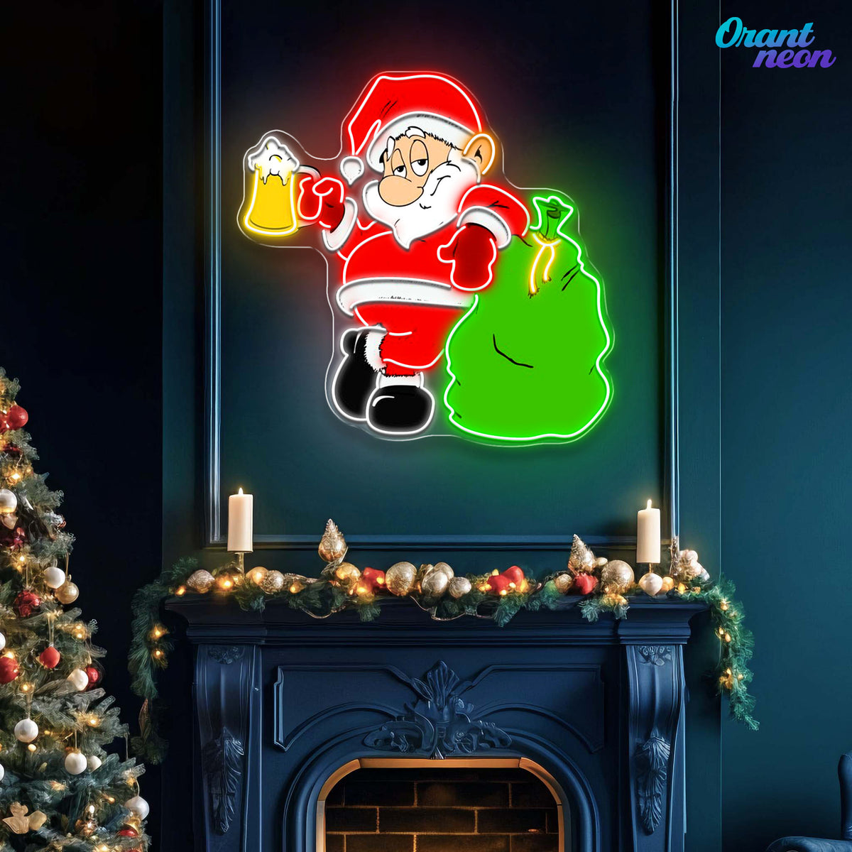 Cheers with Santa: Beer & Gifts Neon Sign Light Artwork