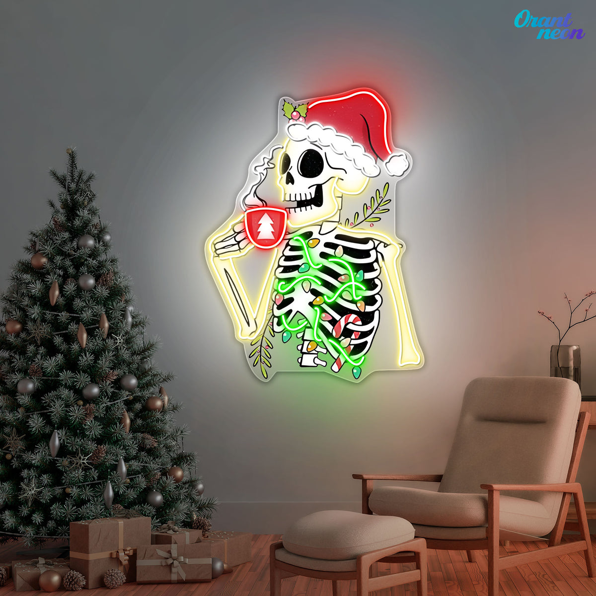 Christmas Bone Chill with Coffee Neon Sign Light Artwork