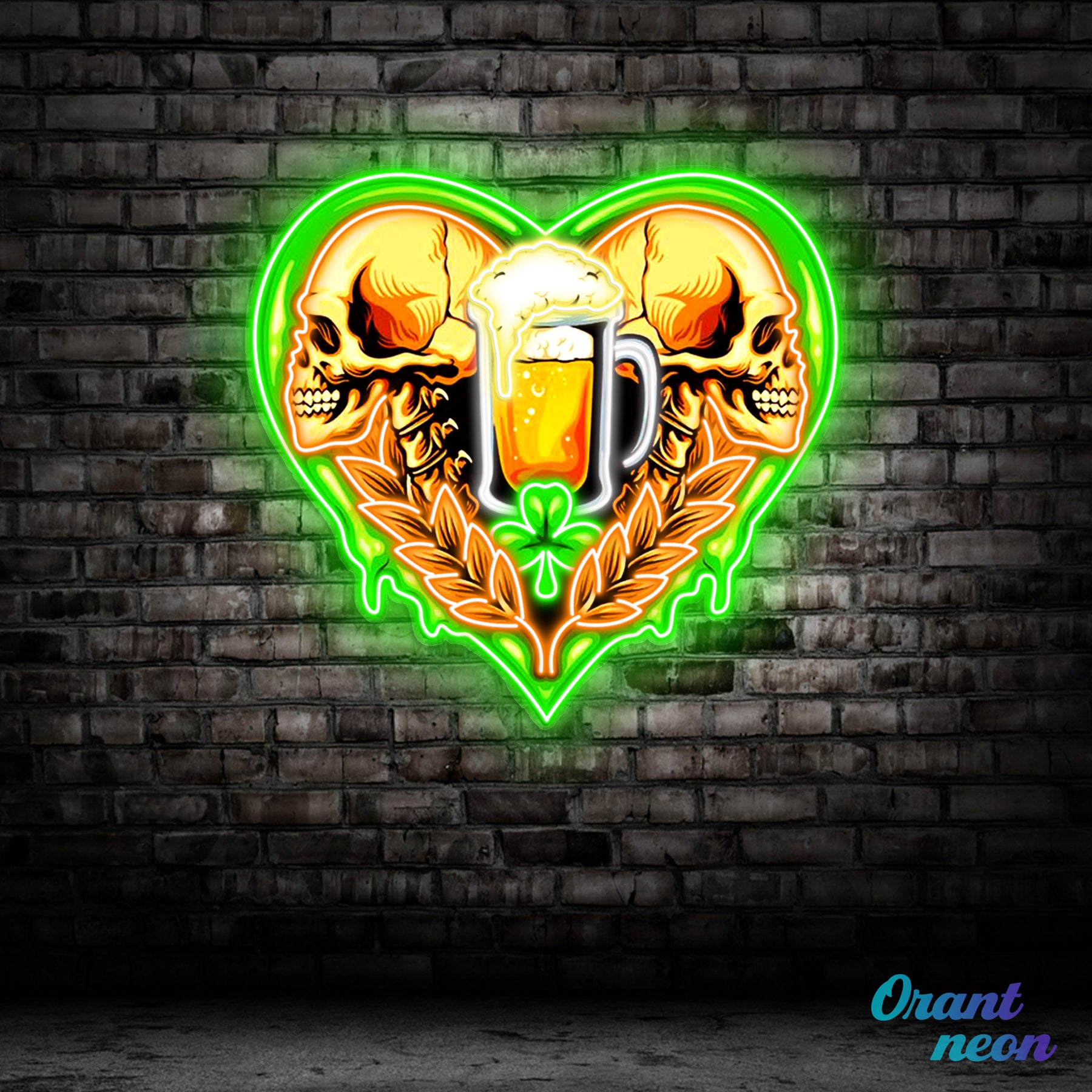Patrick's Day - The Skull Beer With Heart Led Neon Acrylic Artwork