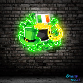 Patrick's Day With Hat Flag And Money Led Neon Acrylic Artwork