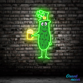 Patrick's Day Cucumber Wearing Hat and Drinking Beer Led Neon Acrylic Artwork