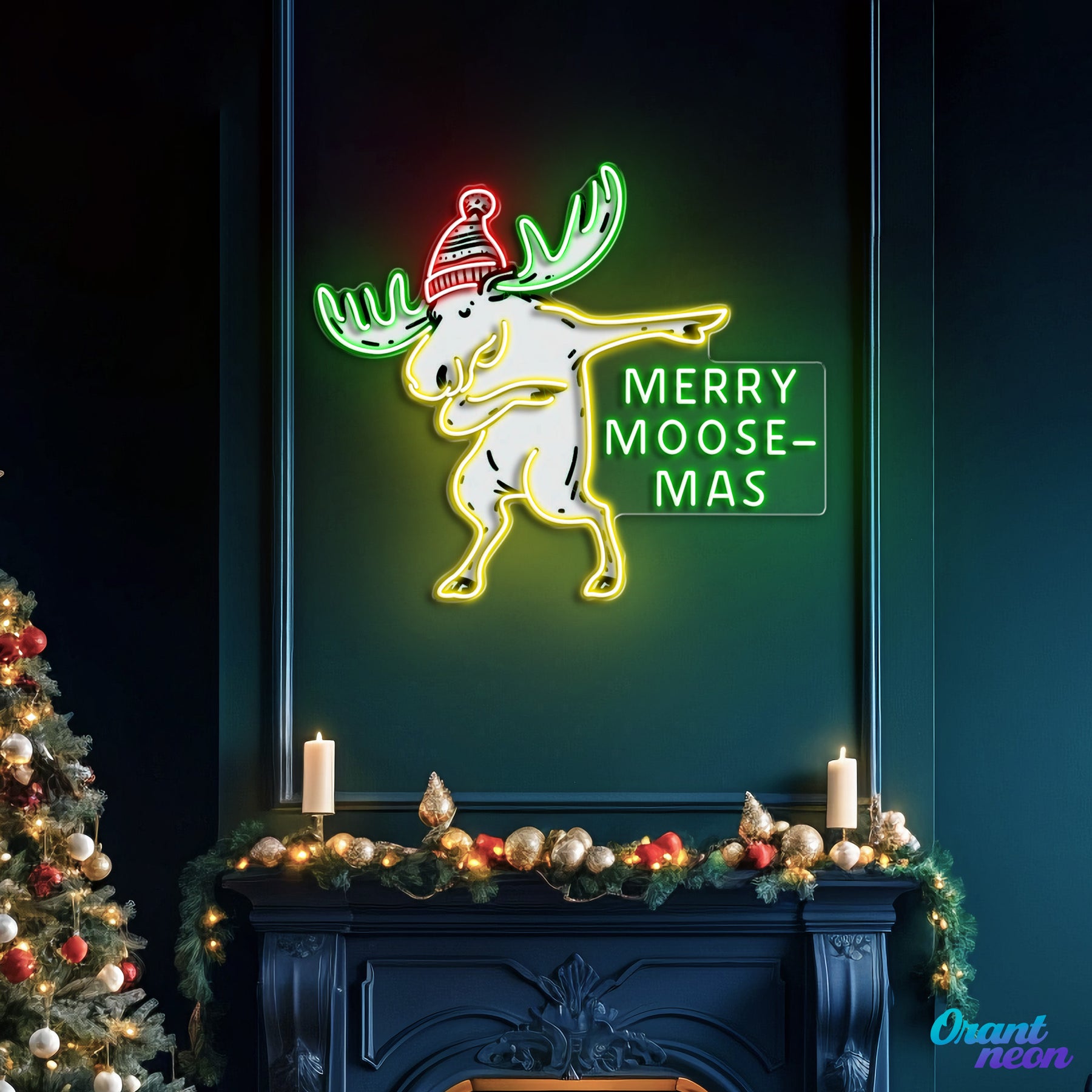 Christmas Spirit in Neon Lights: A Moose Collection Neon Sign Light Artwork