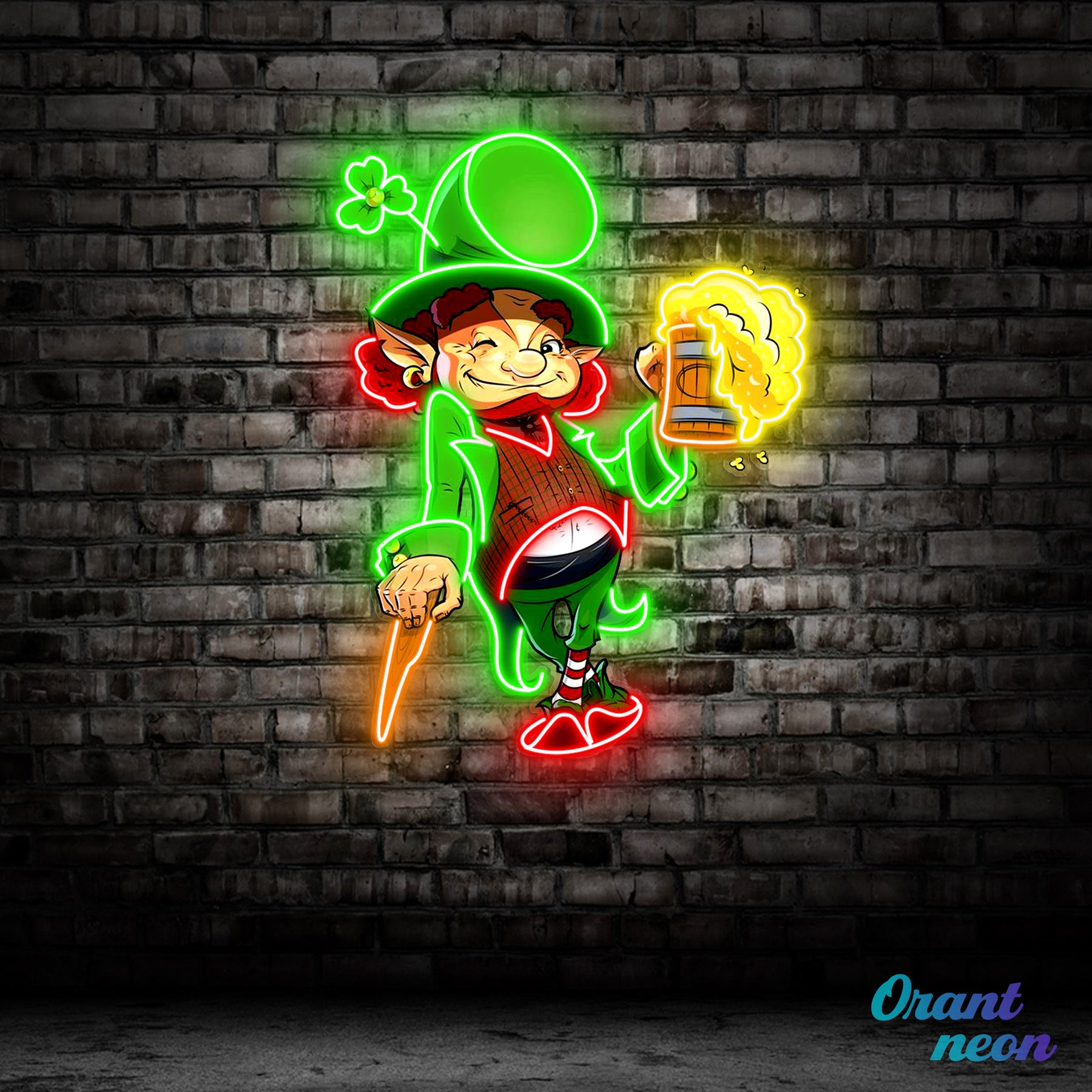 Patrick's Day Goblin Holding Beer And Standing Led Neon Acrylic Artwork