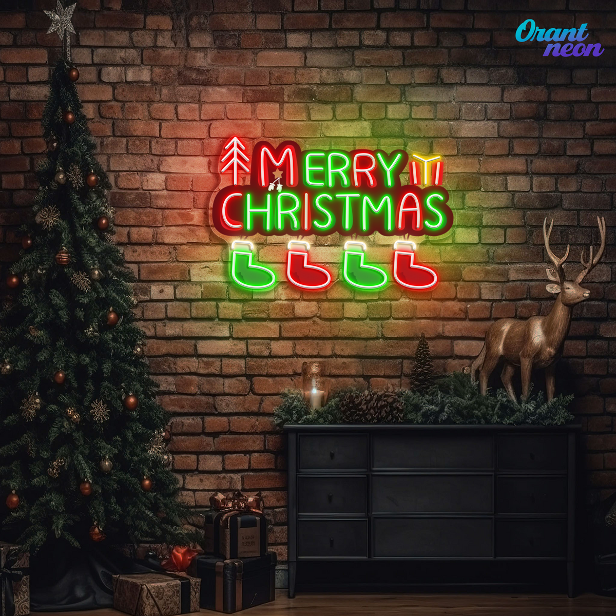 Christmas Stockings in Neon: A Bright Holiday Wish Neon Sign Light Artwork