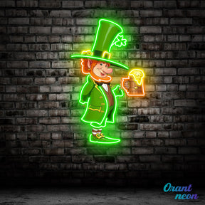 Patrick's Day Goblin Drinking Beer And Welcome Led Neon Acrylic Artwork