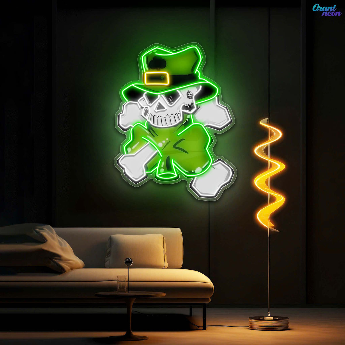 Lucky Skull, Shamrock Glow: St. Paddy's Neon Sight Light Artwork