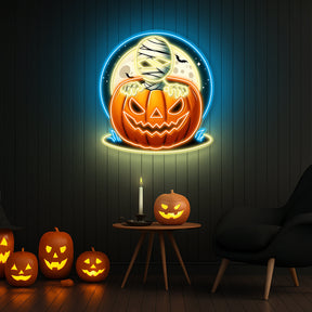 🎃 Spooky Pumpkin & Mummy Halloween LED Neon Sign – Glow Up Your Haunted Nights!