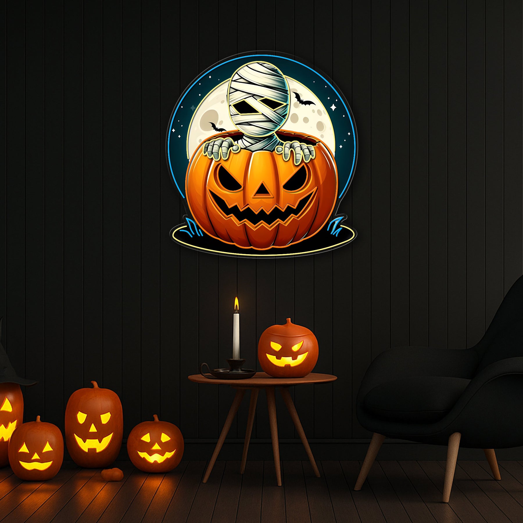 🎃 Spooky Pumpkin & Mummy Halloween LED Neon Sign – Glow Up Your Haunted Nights!