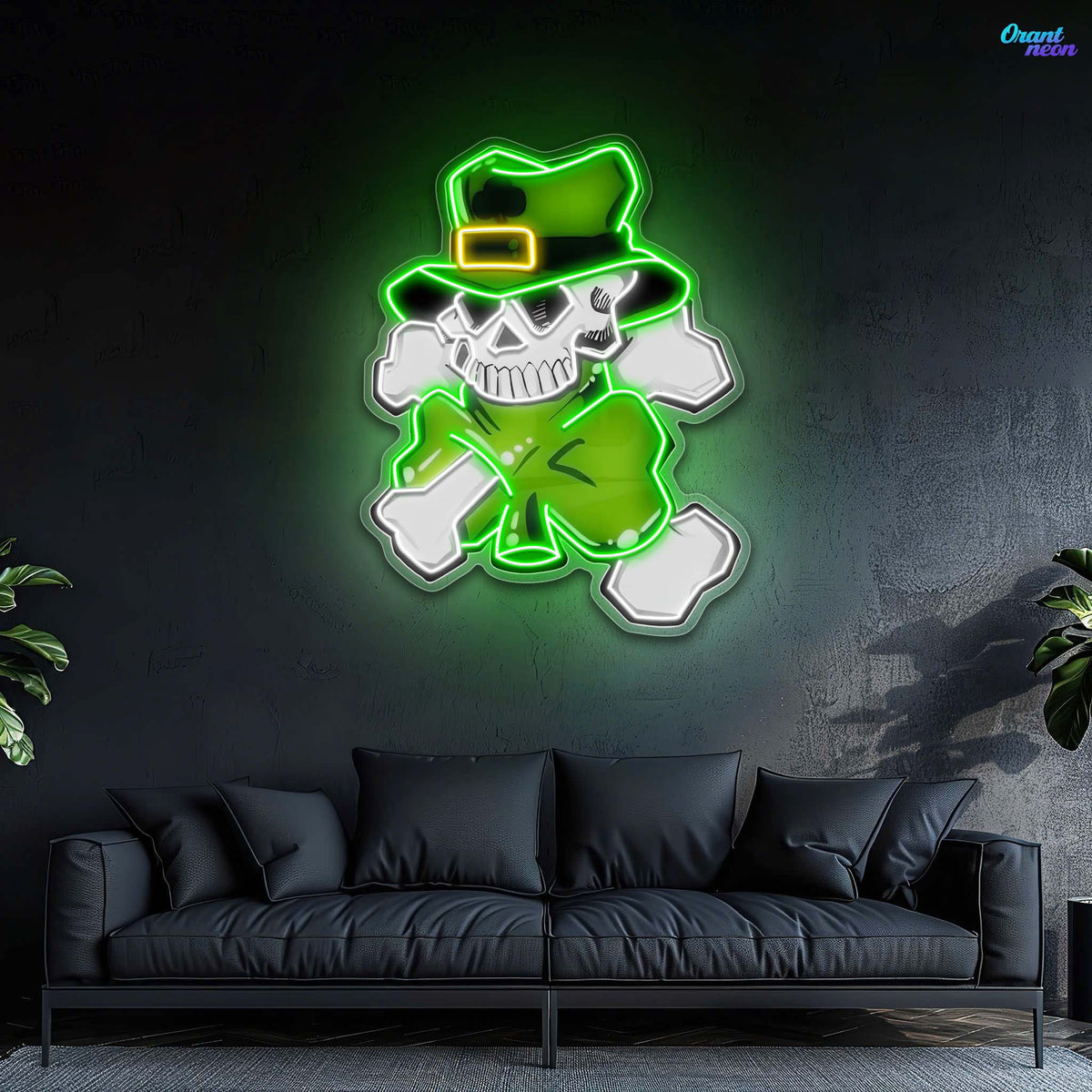 Lucky Skull, Shamrock Glow: St. Paddy's Neon Sight Light Artwork