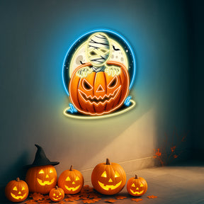 🎃 Spooky Pumpkin & Mummy Halloween LED Neon Sign – Glow Up Your Haunted Nights!