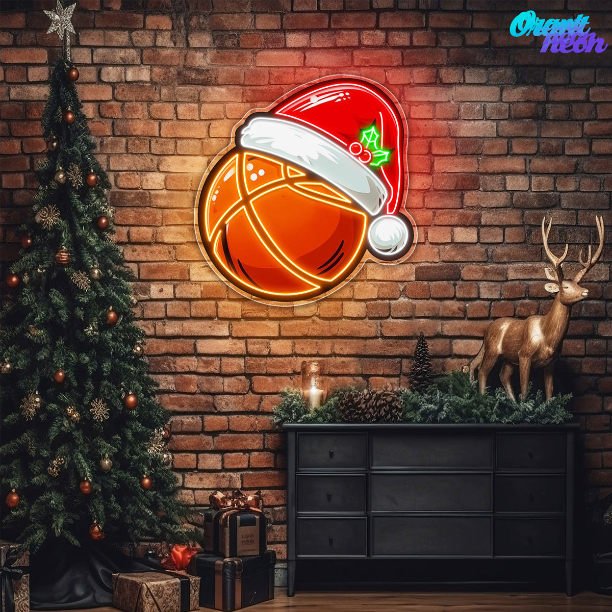 Festive Hoops: Basketball with a Twist Neon Sign Light Artwork