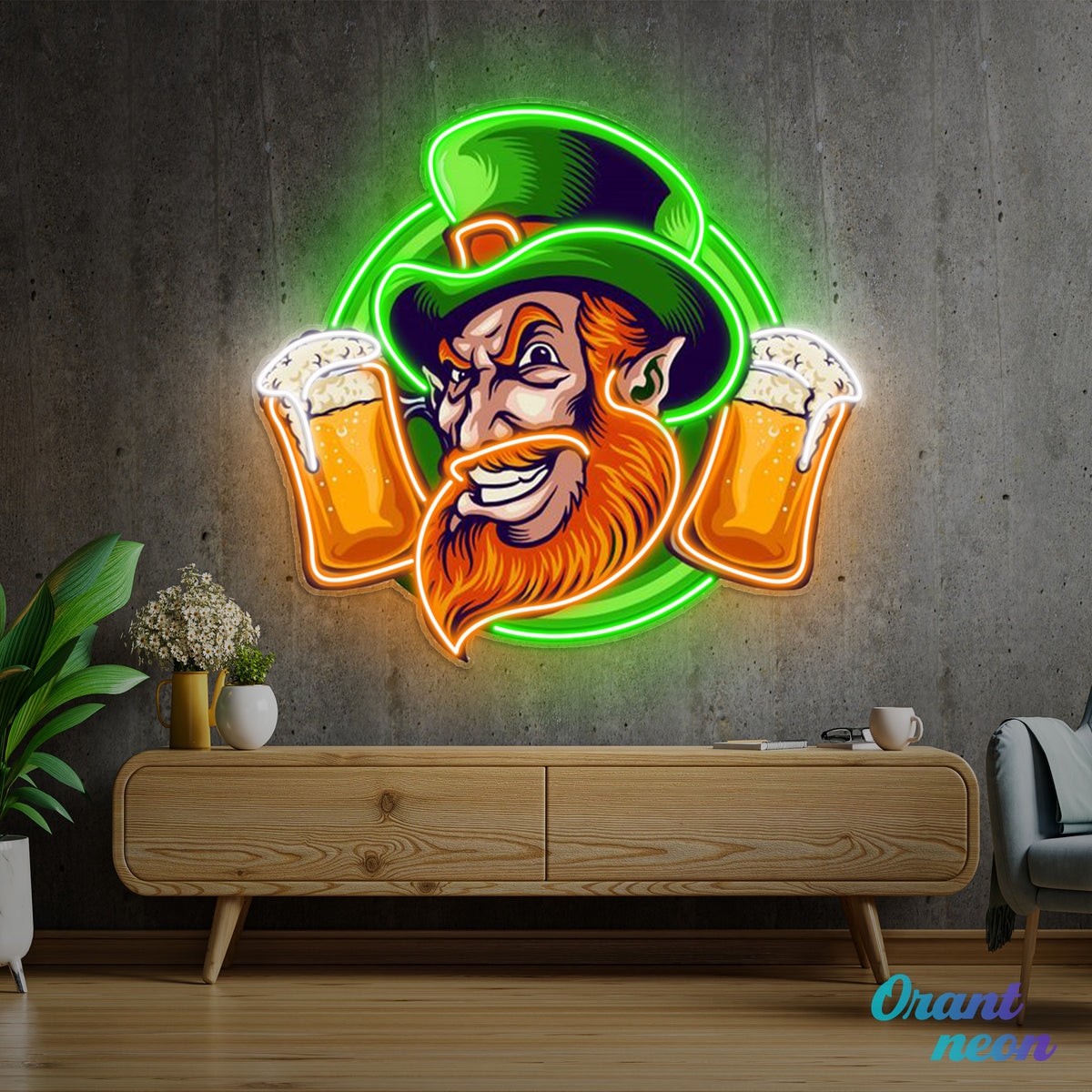 Patrick's Day Cool Goblin Smile and Beer Led Neon Acrylic Artwork