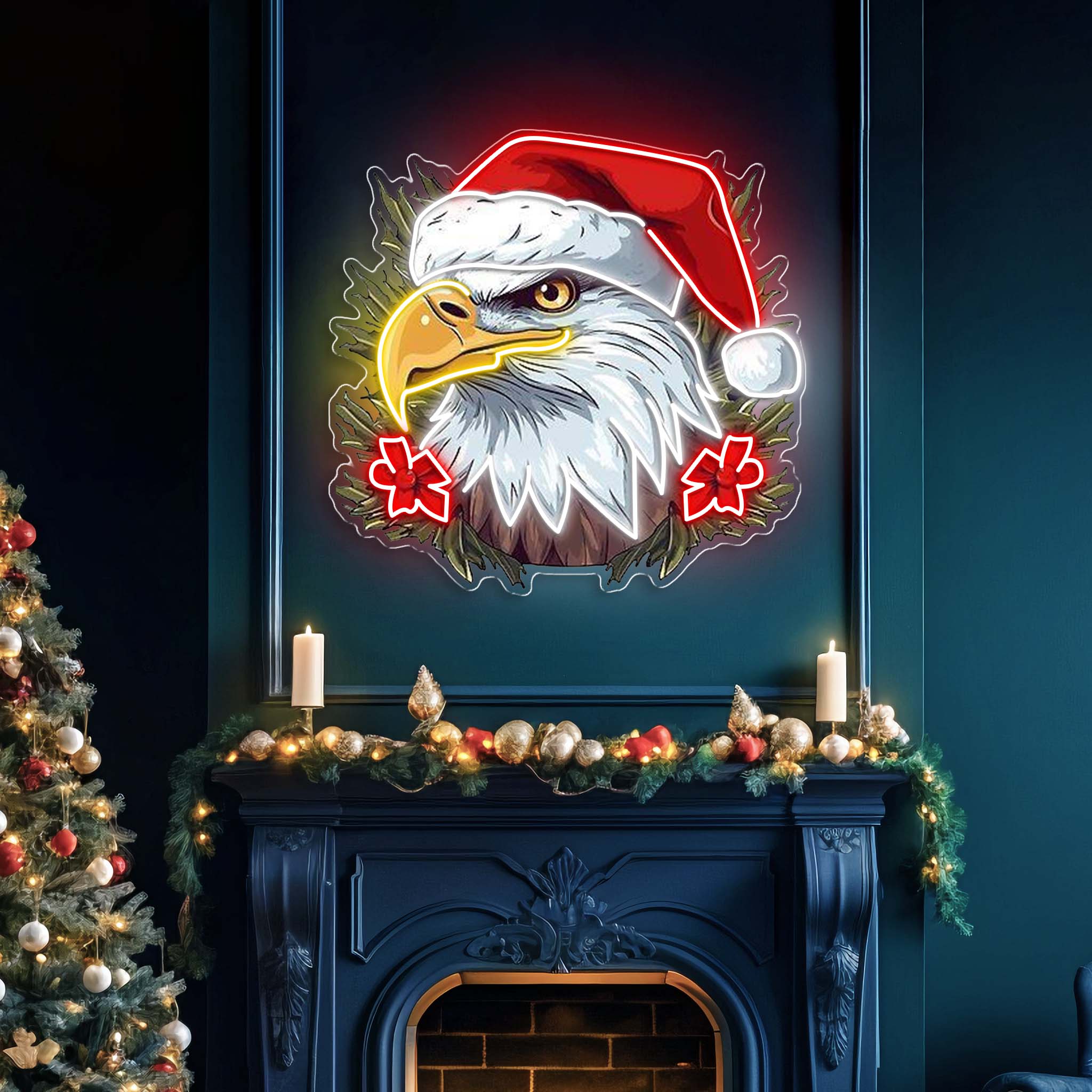 Patriotic Cheer: Christmas Eagle Neon Sign Light Artwork