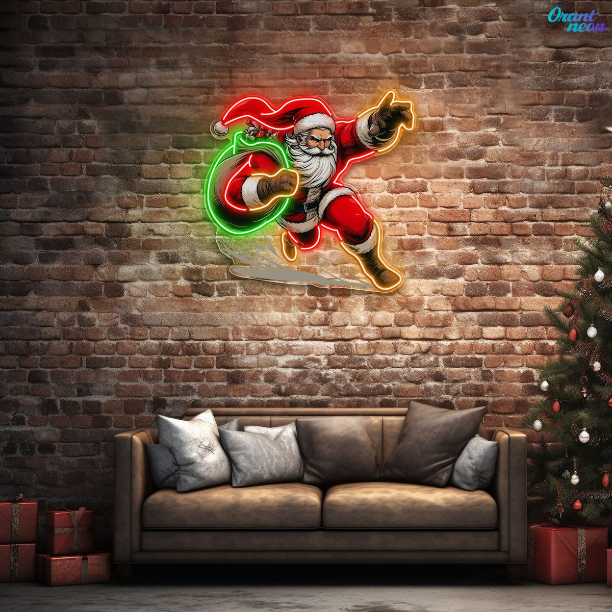 Rushing Claus: Christmas Countdown Neon Sign Light Artwork