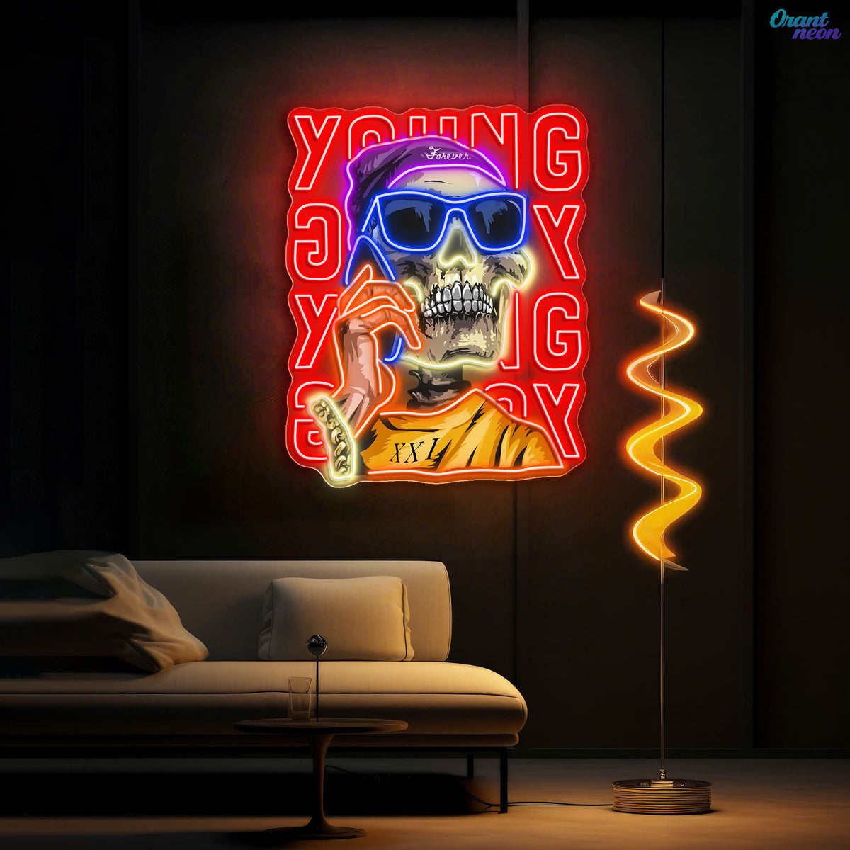 Young Skull Calling Phone Neon Sign Light Artwork